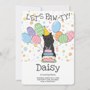 Black Brussels Griffon Cropped Ears Birthday Party Invitation