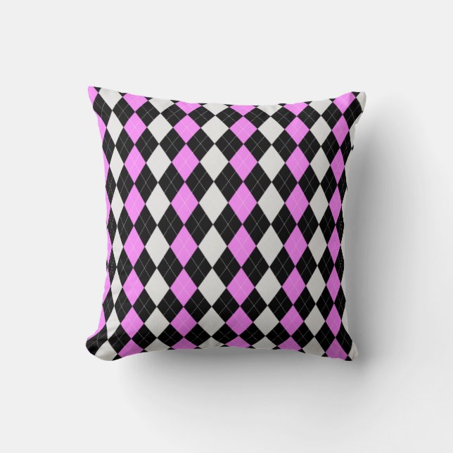 Black & BUBBLEGUM PINK Diamonds ARGYLE Pattern Cushion (Front)