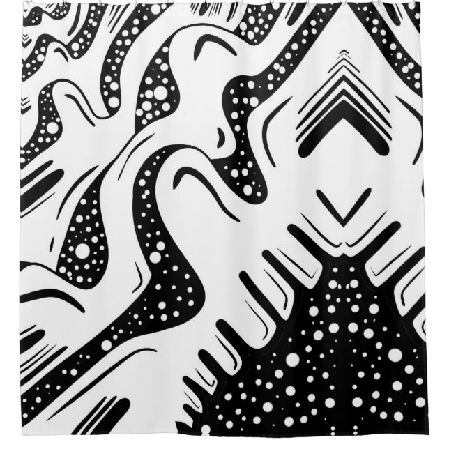 Black Bubbles Abstract Swirl Pattern Shower Curtain (Front)
