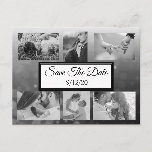 Black bubbles  Striped Photo Save the Date Announcement Postcard (Front)