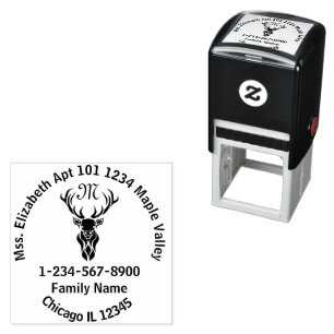Black Buck Monogram Return Address Self-inking Stamp