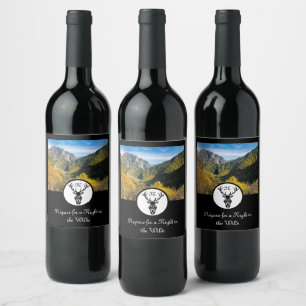 Black Buck Silhouette Monogram w Customized Selfie Wine Label