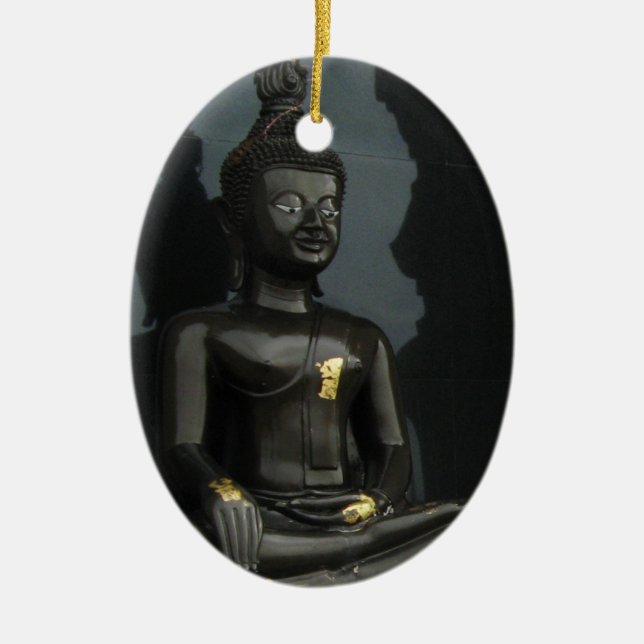 Black Buddha ... Nong Khai, Isaan, Thailand Ceramic Tree Decoration (Front)