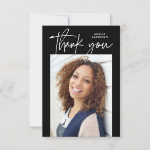 Black Budget Modern Calligraphy Photo Graduation Thank You Card