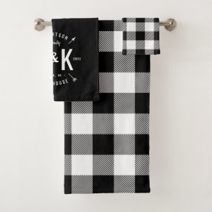 Black Buffalo Check and Farmhouse Arrow Monogram Bath Towel Set