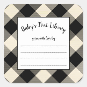 Black Buffalo Check baby shower book plate Square Sticker
