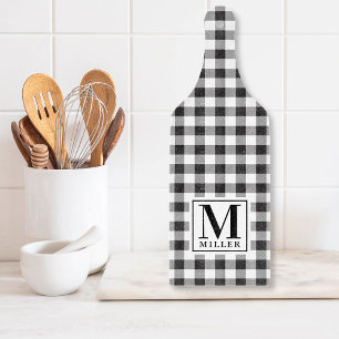 Black Buffalo Check Farmhouse Monogram Glass Cutting Board