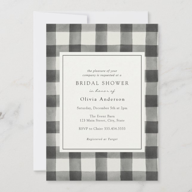Black Buffalo Plaid Bridal Shower Invitation (Front)
