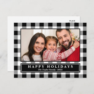 Black Buffalo Plaid Christmas Photo Holiday Postcard