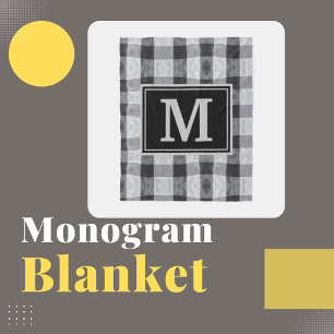 Black Buffalo Plaid Family Initial Throw Pillow Fleece Blanket
