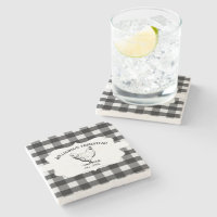Black Buffalo Plaid Farm Chicken Stone Coaster