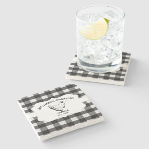 Black Buffalo Plaid Farm Chicken Stone Coaster