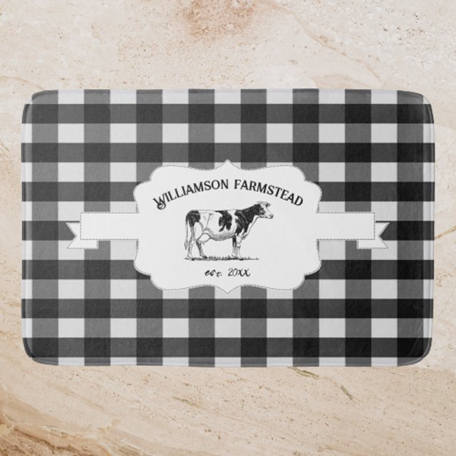 Black Buffalo Plaid Farm Cow Bath Mat (Black Buffalo Plaid Farm Cow Bath Mat)