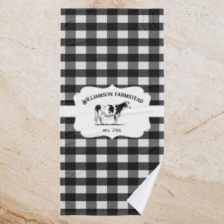 Black Buffalo Plaid Farm Cow Bath Towel Set