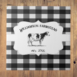 Black Buffalo Plaid Farm Cow Decorative Tile<br><div class="desc">Personalise a unique tile with this rustic Black Buffalo Plaid Farm Cow Decorative Tile. Tile design features a farm cow on an elegant tag and custom text for you to personalise with your family name against a gingham pattern background. Additional home decor items available with this design.</div>