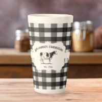 Black Buffalo Plaid Farm Cow Latte Mug