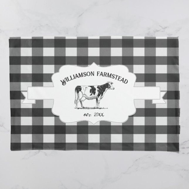 Black Buffalo Plaid Farm Cow Pillow Case (Black Buffalo Plaid Farm Cow Pillow Case)