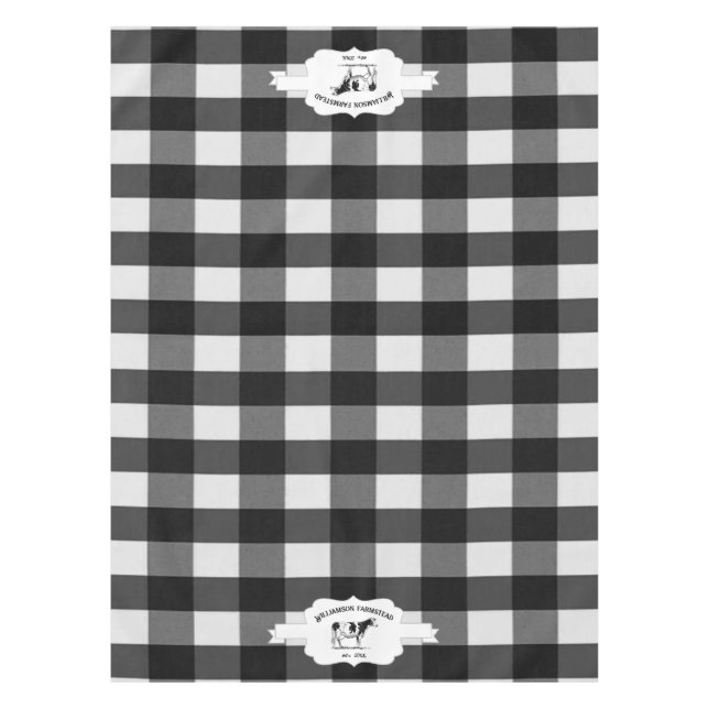Black Buffalo Plaid Farm Cow Tablecloth (Front)