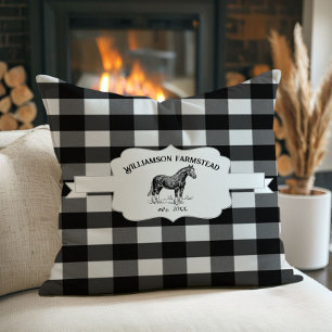Black Buffalo Plaid Farm Horse Cushion