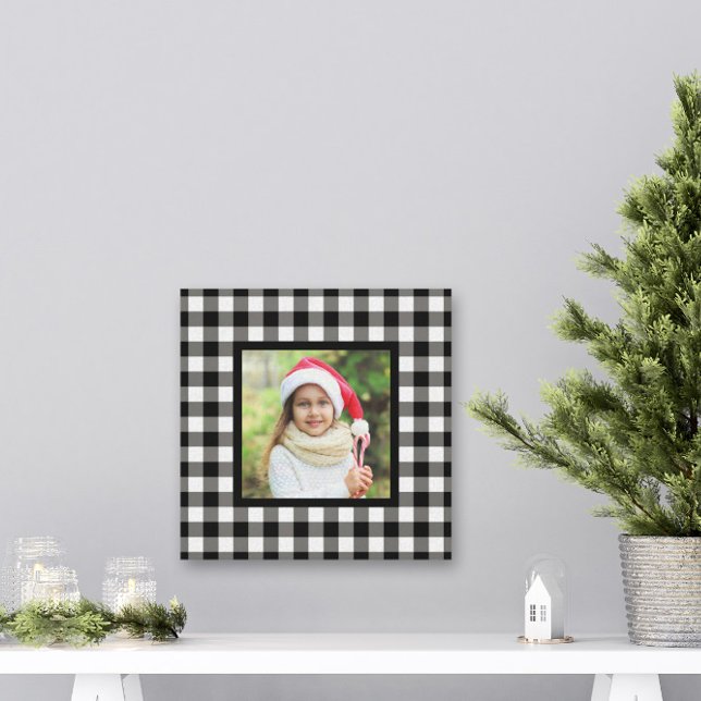 Black Buffalo Plaid Farmhouse Christmas Photo Canv Canvas Print (Creator Uploaded)
