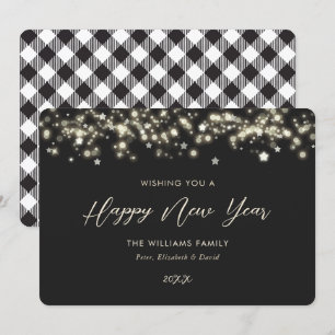 Black Buffalo Plaid Happy New Year Card