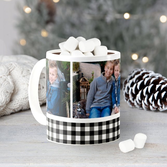 Black Buffalo Plaid Holiday Photo Collage Coffee Mug (Creator Uploaded)