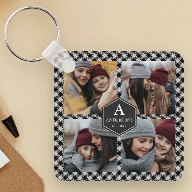 Black Buffalo Plaid Lumberjack Photo Collage Key Ring (Creator Uploaded)