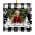 Black Buffalo Plaid Rustic Pine Tree Family Photo