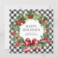 Black Buffalo Plaid Wreath Holly Berries Business