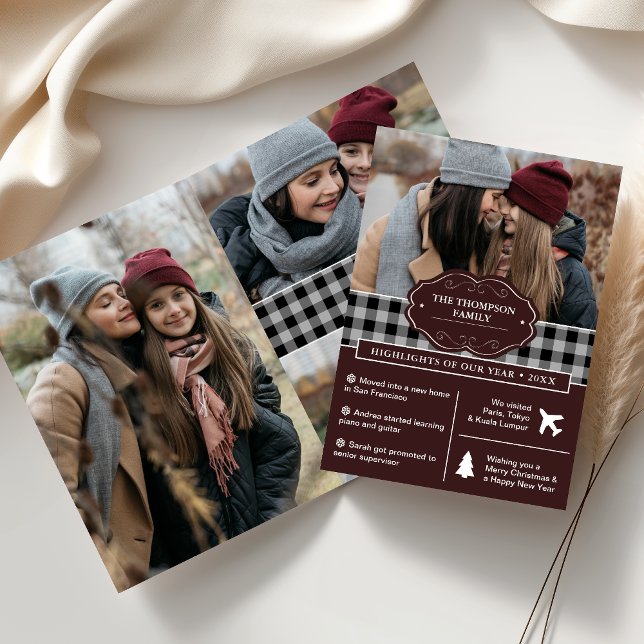 Black Buffalo Plaid Year in Review Christmas Photo Holiday Card (Creator Uploaded)