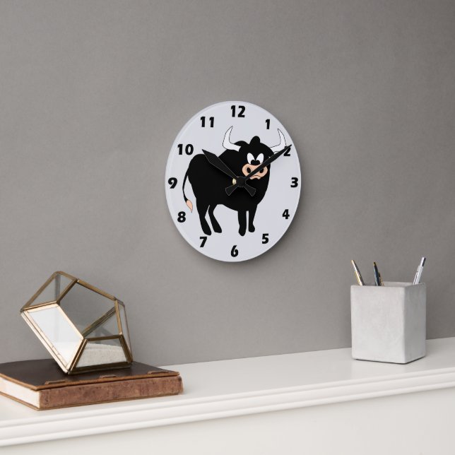 Black Bull Design Round Clock (Office)