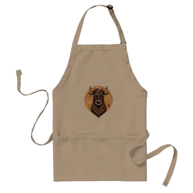 Black bull on gold, cute bull 2021, year of the ox standard apron (Front)