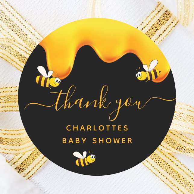 Black bumble bees sweet honey baby shower classic round sticker (Creator Uploaded)