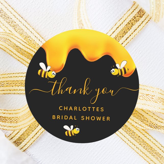 Black bumble bees sweet honey bridal shower classic round sticker (Creator Uploaded)