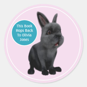 Black Bunny Hops Back Custom Bookplate Classic Round Sticker