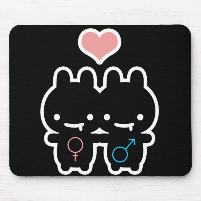 Black Bunny Love Mouse Pad (Front)