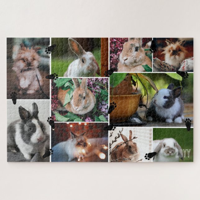 Black Bunny Paws Add Year 10 Photo Collage Jigsaw Puzzle (Horizontal)