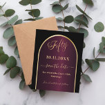 Black burgundy 50th birthday budget save the date flyer<br><div class="desc">Please note that this Save the date is on flyer paper and very thin. Envelopes are not included. For thicker Save the Date cards (same design) please visit our store. A Save the Date for a 50th birthday party. A black and burgundy background, decorated with a faux gold arch. Personalise...</div>