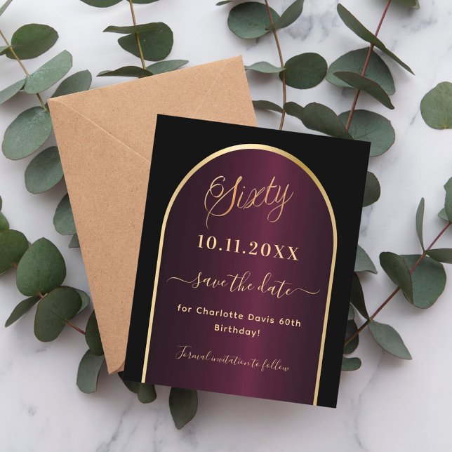 Black burgundy 60th birthday budget save the date flyer (Creator Uploaded)