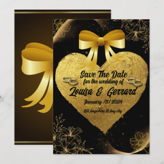 Black Burgundy and Gold Floral Modern Boho Wedding Invitation