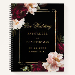 Black Burgundy Blush Floral Wedding Guest Book