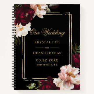 Black Burgundy Blush Floral Wedding Guest Book