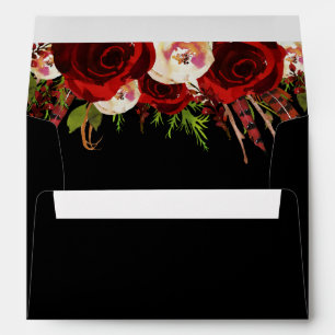 Black Burgundy Floral Boho A7 Return Address Envelope