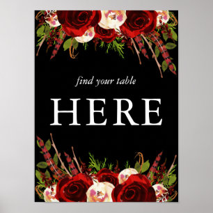 Black Burgundy Floral Boho Find Your Table Here Poster