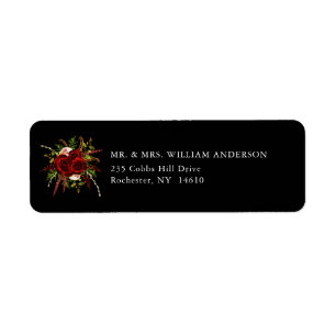 Black Burgundy Floral Boho Return Address