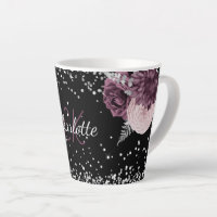 Black burgundy flowers elegant monogram name