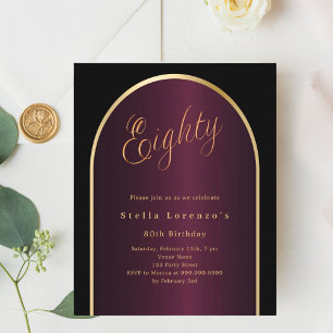 Black burgundy gold arch 80th birthday invitation