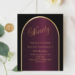 Black burgundy gold arch 90th birthday invitation<br><div class="desc">An elegant 90th birthday invitation.  A black and burgundy background with a golden arch on the front. 

1 sheet = 1 invitation printed edge to edge.</div>