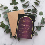 Black burgundy gold arch 90th birthday save the date<br><div class="desc">A Save the Date card for a 90th birthday party.  A black and burgundy background,  decorated with a faux gold arch. Personalise and add a date and your name. The text: Ninety and Save the Date is written with a large trendy hand lettered style script.</div>