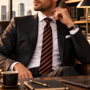 Black Burgundy Gold Diagonal Striped Tie